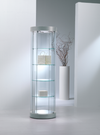 Vetrina espositiva rotonda con rotelle a scomparsa per agevolare gli spostamenti cm. 71x71x190h