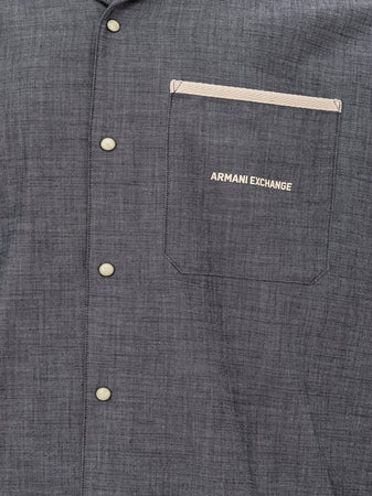 Armani Exchange Camicia Dark Denim Maniche Corte da uomo