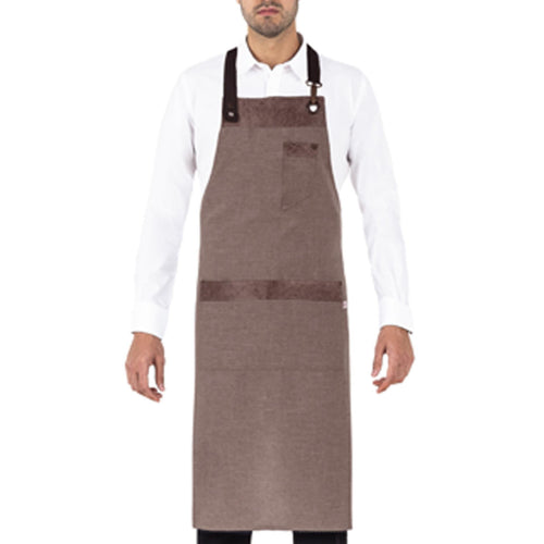 Grembiule Tropez Marrone Finto Lino Grembiule con Pettorina Cameriere Cuoco Banconiere