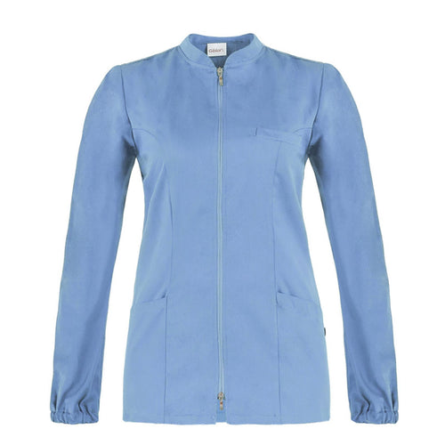 Casacca Donna Alice Azzurro Manica Lunga Cotone Casacca Infermiera Zip Lunga