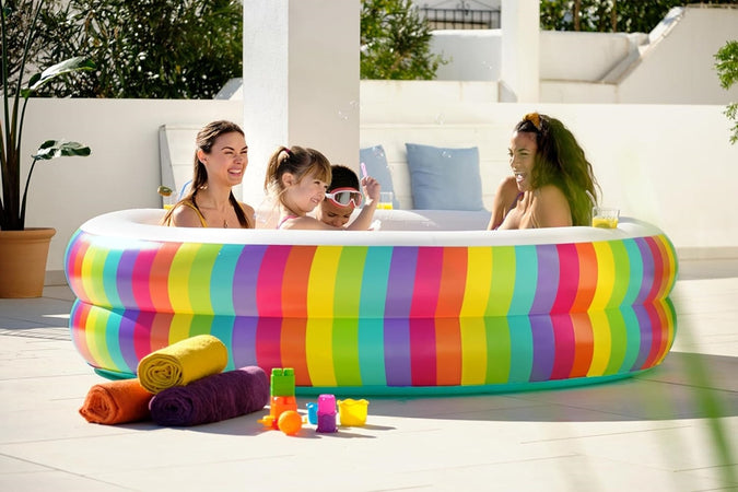 Piscina Tonda Gonfiabile Family Stampa Arcobaleno 206x206x51cm Con 2 Portabicchieri 54443