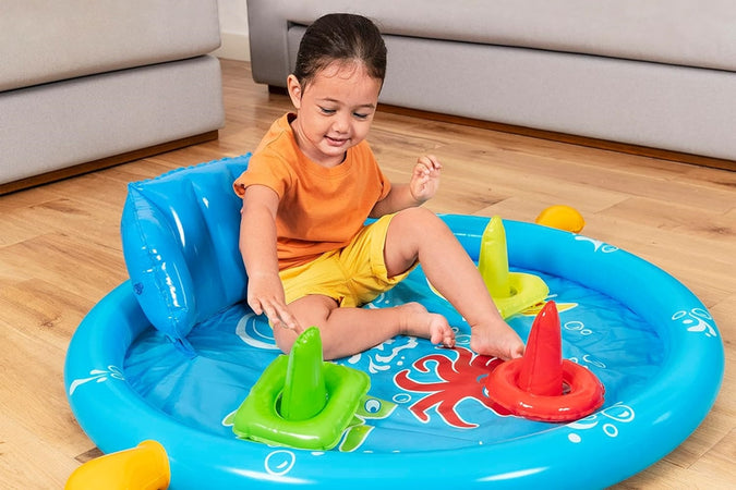 Piscina Gioco Gonfiabile Lil Seashapes Con Schienale Tetto Bimbi +6 Mesi Giardino 52568