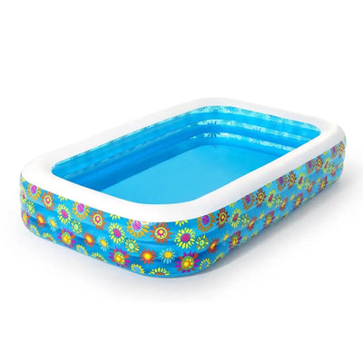 Piscina Gonfiabile Family Rettangolare A 3 Anelli Decoro Fiori 305x183x56 Cm 54121