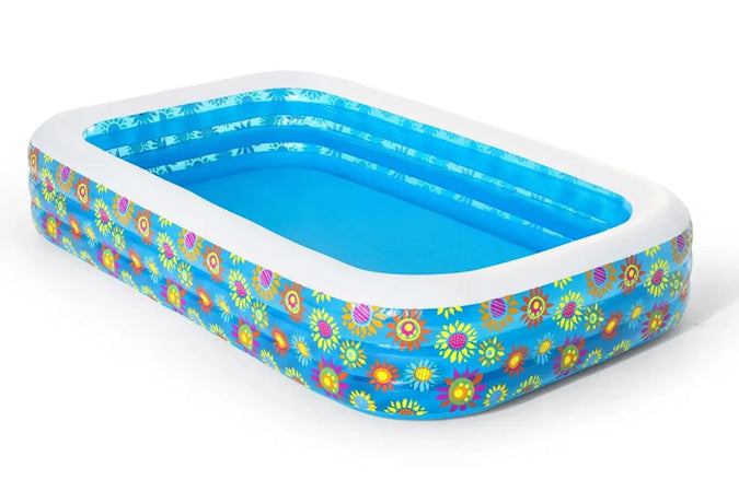 Piscina Gonfiabile Family Rettangolare A 3 Anelli Decoro Fiori 305x183x56 Cm 54121