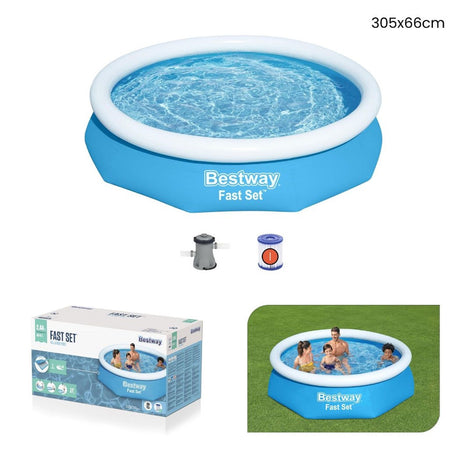 Piscina Fuori Terra Tonda Gonfiabile Fast Set 305x66cm Con Pompa Filtro Cartuccia 57458