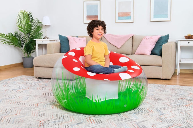Poltrona Gonfiabile Per Bambini Mighty Mushroom Design Fungo Con Erba 112x112x66cm 75123