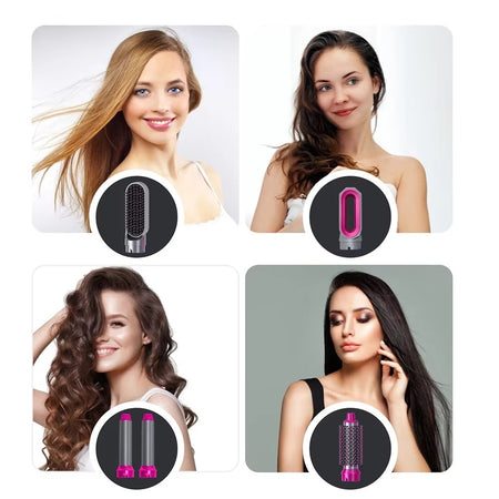 Asciugacapelli 5 In 1 Set Spazzole Capelli Pettine Ad Aria Calda Arricciacapelli