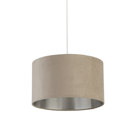 Sospensione Contemporanea Tamburo Tessuto Argento Tortora 1 Luce D38Cm