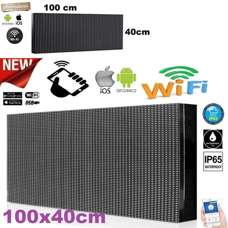 Insegna Luminosa A Led Wifi Per Esterno Ip65 Testo Scorrevole Multicolore 100x40cm