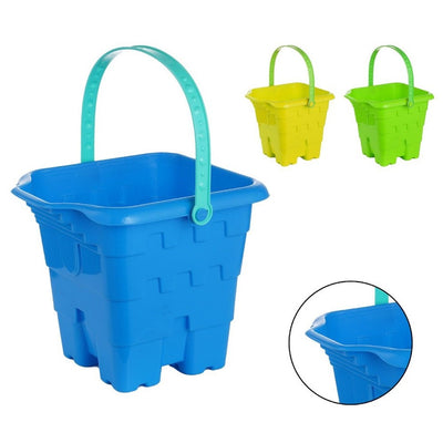 Secchiello Da Spiaggia Con Motivo A Castello In Plastica Colorata Mare 17x17cm 618580