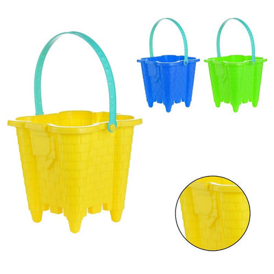 Secchiello Da Spiaggia A Forma Di Castello In Plastica Colorata Gioco Mare 17x17cm 618581