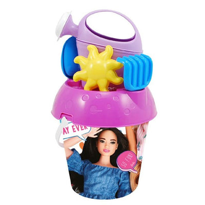Set Secchiello Spiaggia Mare Barbie 18cm Con Innaffiatoio Formina Rastrello Paletta 448947