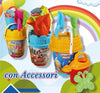 Set Secchiello Da Spiaggia Varie Grafiche Assortite Con Accessori Mare Tondo 406678
