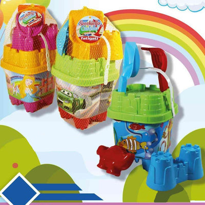 Set Secchiello Da Spiaggia Varie Grafiche Assortite Con Accessori Mare Quadrato 406692