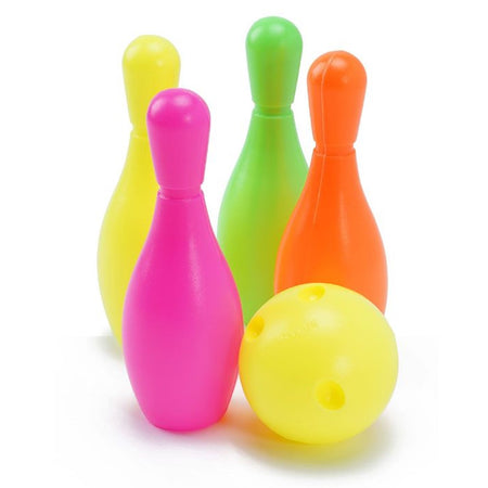 Set 5pz Da Bowling Birilli Con Pallina In Plastica Colorati 2x13cm Per Bambini 258235