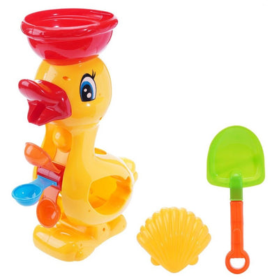 Set 3pz Gioco Spiaggia Mare Con Mulino Forma Di Anatra Paletta Formina 10x31cm 258253