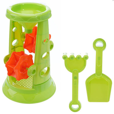 Set 3pz Gioco Spiaggia Mare Con Mulino A Clessidra Paletta Rastrello 26x16cm 258257