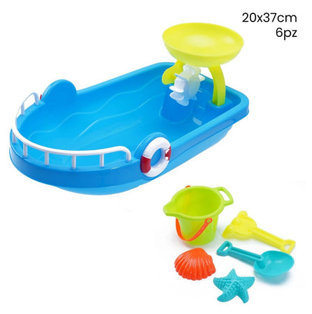 Set 6 Pz Barca Con Accessori Mare Spiaggia Giocattoli Per Bambini Estate 20x37cm 258261