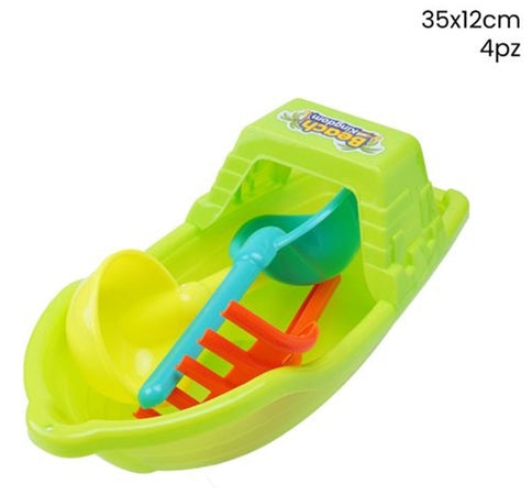 Set Giocattoli Spiaggia Con Barca Rastrello Paletta Mare Per Bambini 35x12cm 258262
