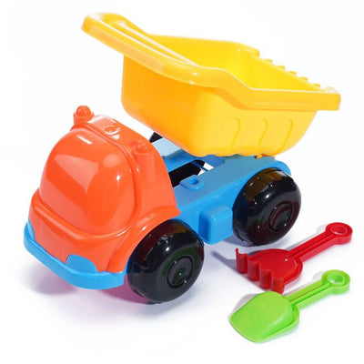 Set Spiaggia 3pz Camion Ribaltabile Con Paletta Rastrello Giochi Bambini 18x28cm 258265