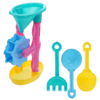 Set Giochi Da Spiaggia Per Bambini 4pz Con Mulino Rastrello Palette 10x23cm 258268