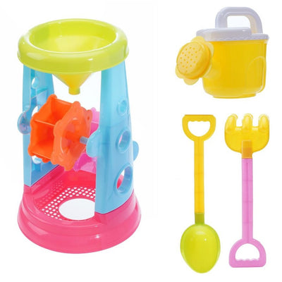 Set 4pz Gioco Sabbia Spiaggia Con Innaffiatoio Mulino Paletta Rastello 26x16cm 258269