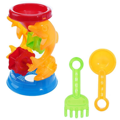 Set 3 Pz Gioco Da Spiaggia Mare Con Mulino A Delfini Paletta Rastrello 11x15cm 258278