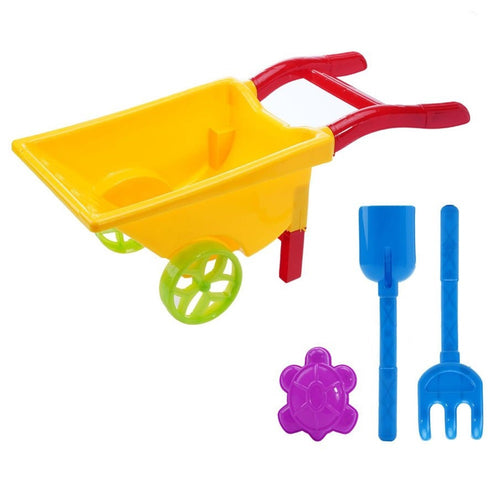 Set Giochi Mare Spiaggia 4pz Con Carriola 18x44cm Rastrello Paletta Formina 258296