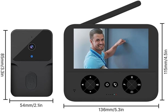 Videocitofono Wireless Telecamera Schermo Ips 4,3" Visione Notturna Audio Bidirezionale