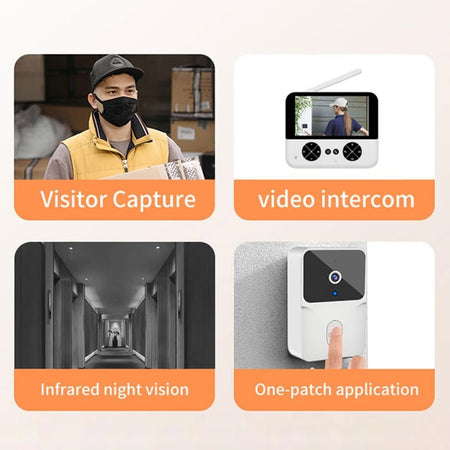 Videocitofono Wireless Telecamera Schermo Ips 4,3" Visione Notturna Audio Bidirezionale
