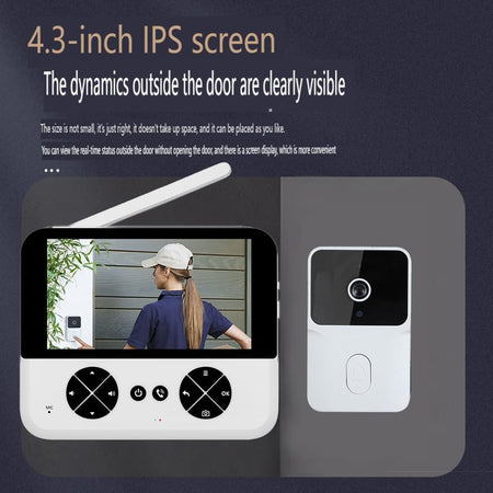 Videocitofono Wireless Telecamera Schermo Ips 4,3" Visione Notturna Audio Bidirezionale