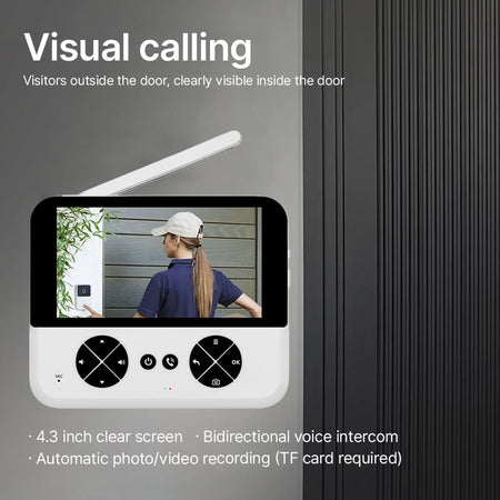 Videocitofono Wireless Telecamera Schermo Ips 4,3" Visione Notturna Audio Bidirezionale