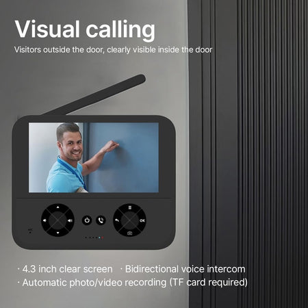 Videocitofono Wireless Telecamera Schermo Ips 4,3" Visione Notturna Audio Bidirezionale