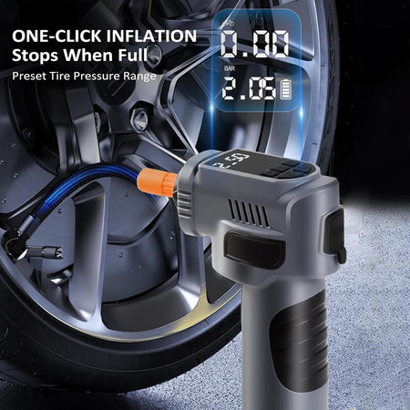 Compressore D'aria Portatile Pompa Elettrica Wireless 4in1 8000mah Con Luce Emergenza Auto