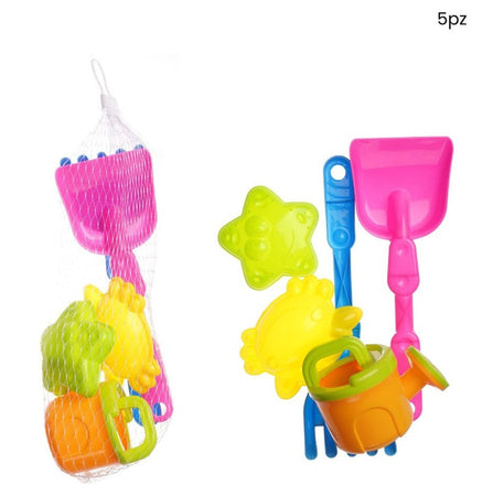 Set Giocattoli Spiaggia 5pz Bambini Paletta Innafiatoio Rastrello Formine Marine 618566