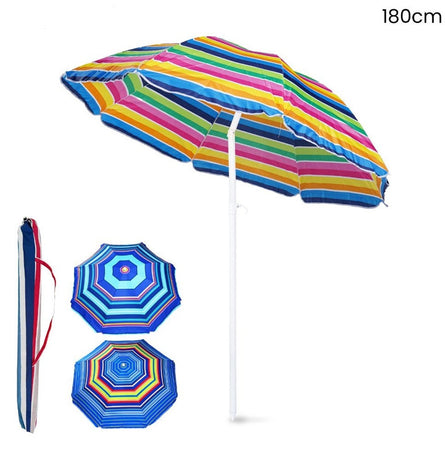 Ombrellone Da Spiaggia Mare Multicolore 180 Cm Palo Con Snodo Custodia Trasporto 615155