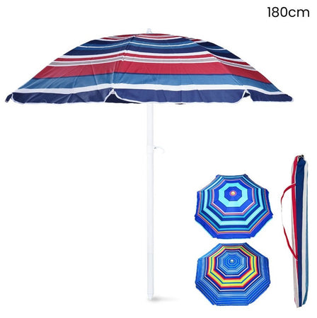 Ombrellone Spiaggia Mare 180cm Strisce Multicolore Regolabile Con Sacca Trasporto 618407