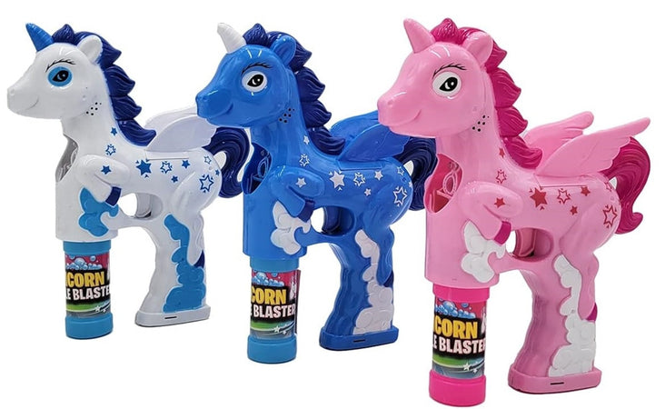 Pistola Spara Bolle Unicorno Con Luci Suoni 2 Flaconi Di Ricarica 50ml 3 Colori 6726067