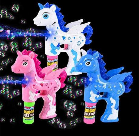 Pistola Spara Bolle Unicorno Con Luci Suoni 2 Flaconi Di Ricarica 50ml 3 Colori 6726067