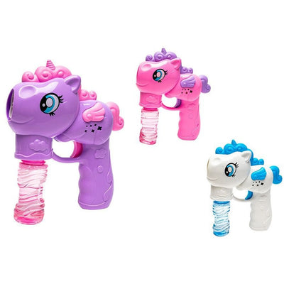 Pistola Spara Bolle A Forma Di Pony Con 2 Flaconi Di Ricarica Da 50 Ml 3 Colori 6726065