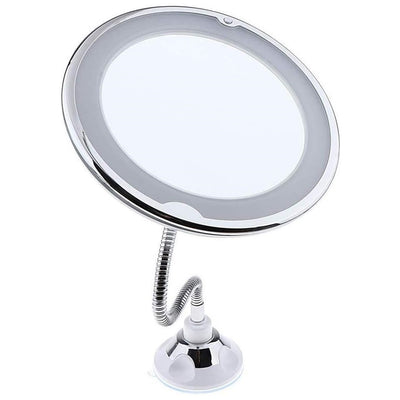 Specchio Per Trucco Ingrandimento 10x Led Rotazione A 360° Ventosa Tubo Metallo Rotondo