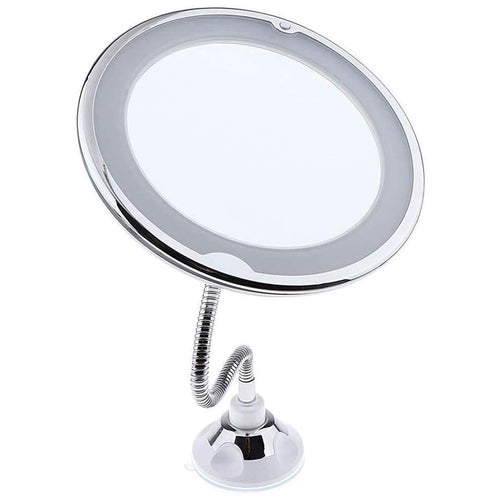 Specchio Per Trucco Ingrandimento 10x Led Rotazione A 360° Ventosa Tubo Metallo Rotondo