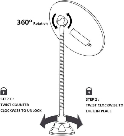 Specchio Per Trucco Ingrandimento 10x Led Rotazione A 360° Ventosa Tubo Metallo Rotondo