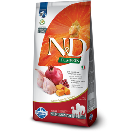 Farmina N&D Pumpkin mangime secco Cani Adulti Medium Maxi quaglia e melograno 12 kg