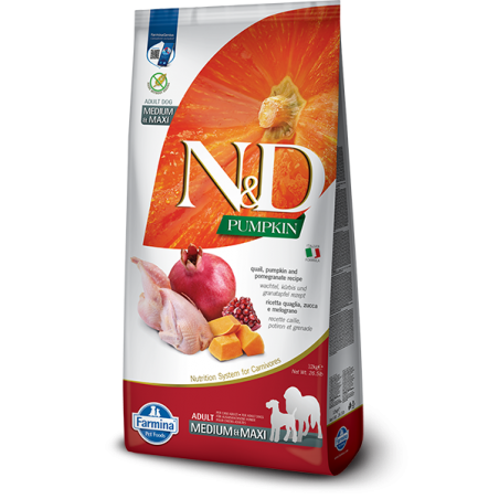 Farmina N&D Pumpkin mangime secco Cani Adulti Medium Maxi quaglia e melograno 12 kg