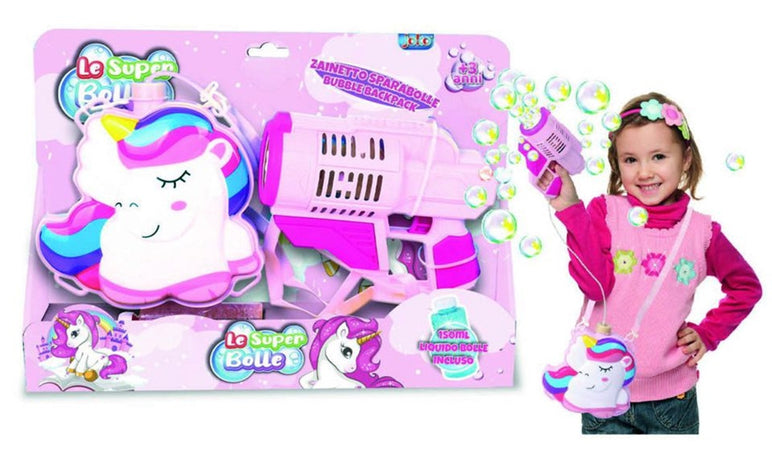 Zainetto Con Pistola Sparabolle Sapone Bottiglia 150ml Unicorno Gioco Per Bambine 807663a