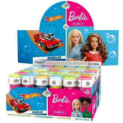 Bolle Di Sapone Confezione Da 36pz Flaconi 60ml Barbie/hotwheels Mix Feste Gioco 008365