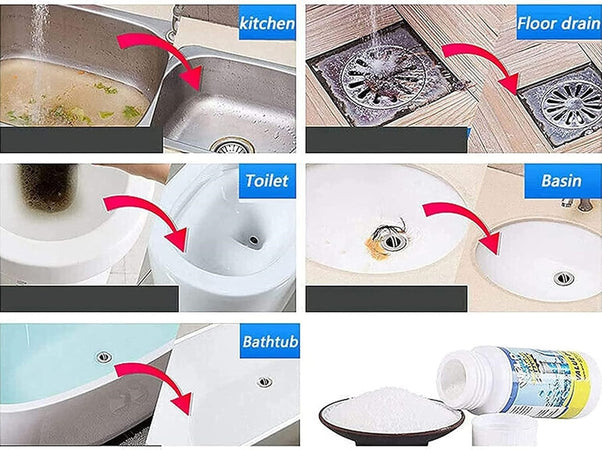 Set Da 2pz Detergente Per Lavandini Scarichi Potente Polvere Per Pulizia Tubi Cucina Wc