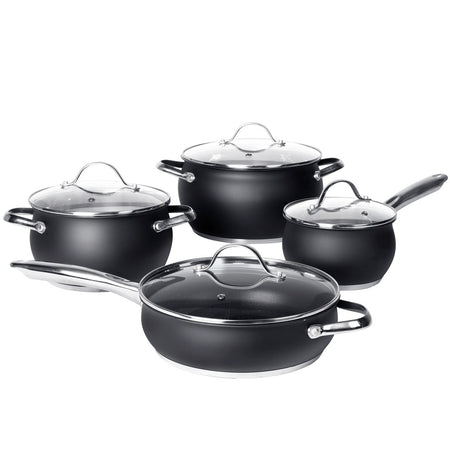 Set Batteria Di Pentole Con Coperchi 8 Pezzi In Acciaio Inox Linea Blackcook Cucina