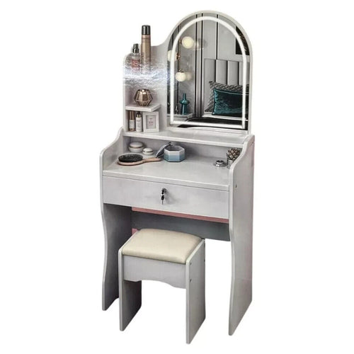 Toilette Postazione Trucco Con Sgabello Moderno Specchio Con Luce Led Touch 2 Colori